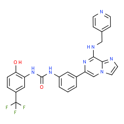 ChemSpider 2D Image | 1-[2-Hydroxy-5-(trifluoromethyl)phenyl]-3-(3-{8-[(4-pyridinylmethyl)amino]imidazo[1,2-a]pyrazin-6-yl}phenyl)urea | C26H20F3N7O2