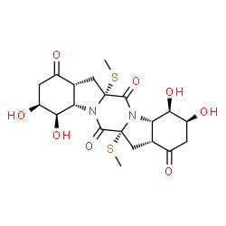 ChemSpider 2D Image | (3S,4R,4aS,6aR,7aR,10S,11R,11aS,13aR,14aR)-3,4,10,11-Tetrahydroxy-6a,13a-bis(methylsulfanyl)dodecahydro-1H,6H-indolo[1',2':4,5]pyrazino[1,2-a]indole-1,6,8,13(2H,6aH)-tetrone | C20H26N2O8S2