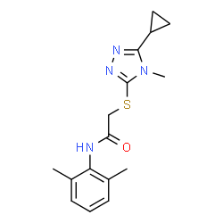 ChemSpider 2D Image | 2-[(5-Cyclopropyl-4-methyl-4H-1,2,4-triazol-3-yl)sulfanyl]-N-(2,6-dimethylphenyl)acetamide | C16H20N4OS
