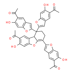 ChemSpider 2D Image | 1,1',1''-[(8-Acetyl-7-hydroxy-1,2,3,9b-tetrahydrodibenzo[b,d]furan-1,1,4-triyl)tris(6-hydroxy-1-benzofuran-2,5-diyl)]triethanone | C44H32O12