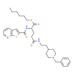 ChemSpider 2D Image | Hexyl N-[2-(1-benzyl-4-piperidinyl)ethyl]-N~2~-(thieno[2,3-b]pyridin-2-ylcarbonyl)-L-glutaminate | C33H44N4O4S