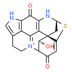 ChemSpider 2D Image | (1R,14S,20R)-20-Hydroxy-11,18-dioxo-15-thia-9,13-diaza-4-azoniaheptacyclo[12.6.1.1~3,7~.0~1,16~.0~2,12~.0~4,19~.0~10,22~]docosa-2(12),3,7,10(22),16-pentaene | C18H14N3O3S