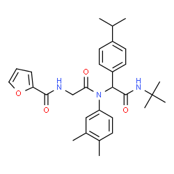 ChemSpider 2D Image | N-{2-[(3,4-Dimethylphenyl){1-(4-isopropylphenyl)-2-[(2-methyl-2-propanyl)amino]-2-oxoethyl}amino]-2-oxoethyl}-2-furamide | C30H37N3O4