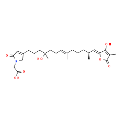 ChemSpider 2D Image | {4-[(7E,12S,13Z)-4-Hydroxy-13-(3-hydroxy-4-methyl-5-oxo-2(5H)-furanylidene)-4,8,12-trimethyl-7-tridecen-1-yl]-2-oxo-2,5-dihydro-1H-pyrrol-1-yl}acetic acid | C27H39NO7