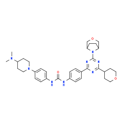 ChemSpider 2D Image | 1-{4-[4-(Dimethylamino)-1-piperidinyl]phenyl}-3-{4-[4-(3-oxa-8-azabicyclo[3.2.1]oct-8-yl)-6-(tetrahydro-2H-pyran-4-yl)-1,3,5-triazin-2-yl]phenyl}urea | C34H44N8O3
