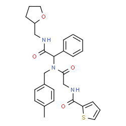 ChemSpider 2D Image | N-{2-[(4-Methylbenzyl){2-oxo-1-phenyl-2-[(tetrahydro-2-furanylmethyl)amino]ethyl}amino]-2-oxoethyl}-2-thiophenecarboxamide | C28H31N3O4S