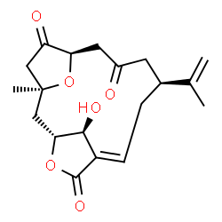 ChemSpider 2D Image | (1S,3R,6E,9S,13R,17S)-17-Hydroxy-9-isopropenyl-1-methyl-4,16-dioxatricyclo[11.2.1.1~3,6~]heptadec-6-ene-5,11,14-trione | C19H24O6