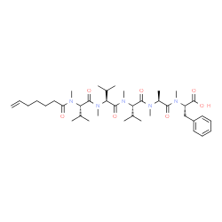 ChemSpider 2D Image | N-(6-Heptenoyl)-N-methyl-L-valyl-N-methyl-L-valyl-N-methyl-L-valyl-N-methyl-L-alanyl-N-methyl-L-phenylalanine | C39H63N5O7