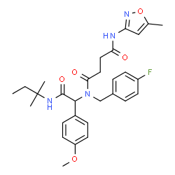 ChemSpider 2D Image | N-(4-Fluorobenzyl)-N-{1-(4-methoxyphenyl)-2-[(2-methyl-2-butanyl)amino]-2-oxoethyl}-N'-(5-methyl-1,2-oxazol-3-yl)succinamide | C29H35FN4O5