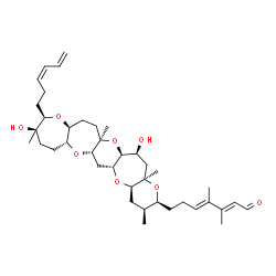 ChemSpider 2D Image | (2E,4E)-7-{(2S,3S,4aR,5aR,6aS,7aR,10R,11R,12aS,14aR,15aS,16S,17aR)-11-[(3Z)-3,5-Hexadien-1-yl]-10,16-dihydroxy-3,10,14a,17a-tetramethylicosahydrooxepino[3,2-b]pyrano[2'',3'':6',7']oxepino[2',3':5,6]py
rano[2,3-f]oxepin-2-yl}-3,4-dimethyl-2,4-heptadienal | C39H60O8