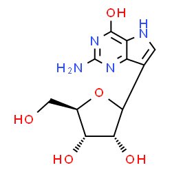 ChemSpider 2D Image | (1xi)-1-(2-Amino-4-oxo-4,5-dihydro-1H-pyrrolo[3,2-d]pyrimidin-7-yl)-1,4-anhydro-D-ribitol | C11H14N4O5