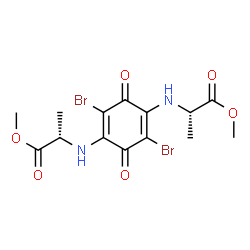 ChemSpider 2D Image | Dimethyl (2S,2'S)-2,2'-[(2,5-dibromo-3,6-dioxo-1,4-cyclohexadiene-1,4-diyl)diimino]dipropanoate | C14H16Br2N2O6