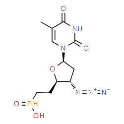 ChemSpider 2D Image | {2-[(2R,3S,5R)-3-Azido-5-(5-methyl-2,4-dioxo-3,4-dihydro-1(2H)-pyrimidinyl)tetrahydro-2-furanyl]ethyl}phosphinic acid | C11H16N5O5P