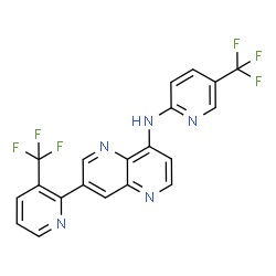 ChemSpider 2D Image | 7-[3-(Trifluoromethyl)-2-pyridinyl]-N-[5-(trifluoromethyl)-2-pyridinyl]-1,5-naphthyridin-4-amine | C20H11F6N5