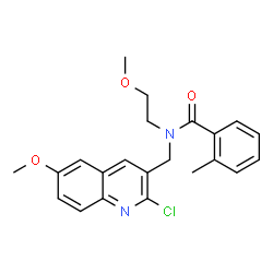 ChemSpider 2D Image | N-[(2-Chloro-6-methoxy-3-quinolinyl)methyl]-N-(2-methoxyethyl)-2-methylbenzamide | C22H23ClN2O3