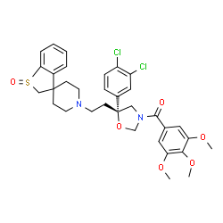 ChemSpider 2D Image | {(5R)-5-(3,4-Dichlorophenyl)-5-[2-(1-oxido-1'H-spiro[1-benzothiophene-3,4'-piperidin]-1'-yl)ethyl]-1,3-oxazolidin-3-yl}(3,4,5-trimethoxyphenyl)methanone | C33H36Cl2N2O6S