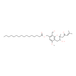 ChemSpider 2D Image | [8-Formyl-3-hydroxy-5-methoxy-2-methyl-2-(4-methyl-2-oxo-3-penten-1-yl)-3,4-dihydro-2H-chromen-7-yl]methyl palmitate | C35H54O7