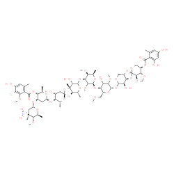 ChemSpider 2D Image | (2R,3R,4R,6S)-6-{[(2R,3aR,4R,4'R,5'S,6S,6'R,7S,7aR)-6-{[(2S,3R,4R,5S,6R)-2-{[(2R,3S,4S,5S,6S)-6-({(2R,3aS,3a'R,6S,7R,7'R,7aS,7a'S)-7'-[(2,4-Dihydroxy-6-methylbenzoyl)oxy]-7-hydroxyoctahydro-4H-2,4'-sp
irobi[[1,3]dioxolo[4,5-c]pyran]-6-yl}oxy)-4-hydroxy-5-methoxy-2-(methoxymethyl)tetrahydro-2H-pyran-3-yl]oxy}-3-hydroxy-5-methoxy-6-methyltetrahydro-2H-pyran-4-yl]oxy}-4',7-dihydroxy-4,6',7a-trimethylo
ctahydro-4H-spiro[1,3-dioxolo[4,5-c]pyran-2, | C70H98ClNO38