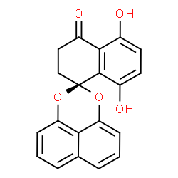 ChemSpider 2D Image | 5,8-Dihydroxy-2,3-dihydro-4H-spiro[naphthalene-1,2'-naphtho[1,8-de][1,3]dioxin]-4-one | C20H14O5