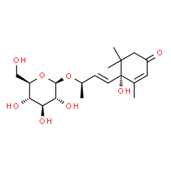 ChemSpider 2D Image | (2R,3E)-4-[(1R)-1-Hydroxy-2,6,6-trimethyl-4-oxo-2-cyclohexen-1-yl]-3-buten-2-yl beta-D-glucopyranoside | C19H30O8