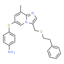 ChemSpider 2D Image | 4-[(8-Methyl-3-{[(2-phenylethyl)sulfanyl]methyl}imidazo[1,2-a]pyridin-6-yl)sulfanyl]aniline | C23H23N3S2