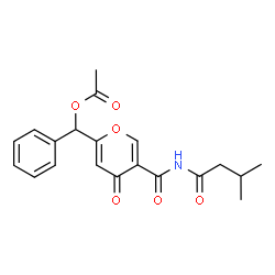 ChemSpider 2D Image | {5-[(3-Methylbutanoyl)carbamoyl]-4-oxo-4H-pyran-2-yl}(phenyl)methyl acetate | C20H21NO6