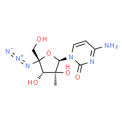 ChemSpider 2D Image | 4-Amino-1-[(2R,3S,4S,5R)-5-azido-3,4-dihydroxy-5-(hydroxymethyl)-3-methyltetrahydro-2-furanyl]-2(1H)-pyrimidinone | C10H14N6O5