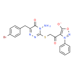 ChemSpider 2D Image | 4-({[4-Amino-6-(4-bromobenzyl)-5-oxo-4,5-dihydro-1,2,4-triazin-3-yl]sulfanyl}acetyl)-3-phenyl-1,2,3-oxadiazol-3-ium-5-olate | C20H15BrN6O4S
