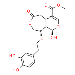 ChemSpider 2D Image | Methyl (1R,4aS,9S,9aS)-9-[2-(3,4-dihydroxyphenyl)ethoxy]-1-hydroxy-6-oxo-4a,5,6,8,9,9a-hexahydro-1H-pyrano[3,4-d]oxepine-4-carboxylate | C19H22O9
