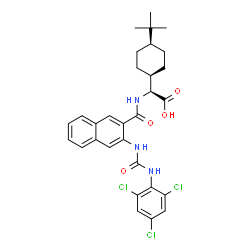 ChemSpider 2D Image | (2S)-[cis-4-(2-Methyl-2-propanyl)cyclohexyl][(3-{[(2,4,6-trichlorophenyl)carbamoyl]amino}-2-naphthoyl)amino]acetic acid | C30H32Cl3N3O4