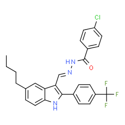 ChemSpider 2D Image | N'-[(E)-{5-Butyl-2-[4-(trifluoromethyl)phenyl]-1H-indol-3-yl}methylene]-4-chlorobenzohydrazide | C27H23ClF3N3O