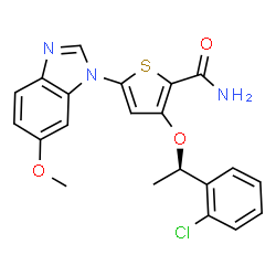ChemSpider 2D Image | 3-[(1R)-1-(2-Chlorophenyl)ethoxy]-5-(6-methoxy-1H-benzimidazol-1-yl)-2-thiophenecarboxamide | C21H18ClN3O3S
