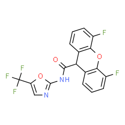 ChemSpider 2D Image | 4,5-Difluoro-N-[5-(trifluoromethyl)-1,3-oxazol-2-yl]-9H-xanthene-9-carboxamide | C18H9F5N2O3