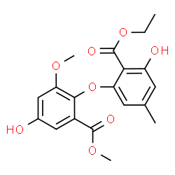 ChemSpider 2D Image | Methyl 2-[2-(ethoxycarbonyl)-3-hydroxy-5-methylphenoxy]-5-hydroxy-3-methoxybenzoate | C19H20O8
