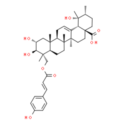 ChemSpider 2D Image | (2alpha,3beta)-2,3,19-Trihydroxy-23-{[(2E)-3-(4-hydroxyphenyl)-2-propenoyl]oxy}urs-12-en-28-oic acid | C39H54O8