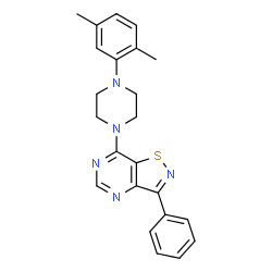 ChemSpider 2D Image | 7-[4-(2,5-Dimethylphenyl)-1-piperazinyl]-3-phenyl[1,2]thiazolo[4,5-d]pyrimidine | C23H23N5S