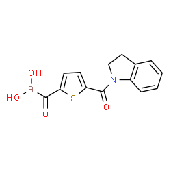 ChemSpider 2D Image | {[5-(2,3-Dihydro-1H-indol-1-ylcarbonyl)-2-thienyl]carbonyl}boronic acid | C14H12BNO4S