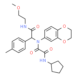 ChemSpider 2D Image | N'-Cyclopentyl-N-(2,3-dihydro-1,4-benzodioxin-6-yl)-N-{2-[(2-methoxyethyl)amino]-1-(4-methylphenyl)-2-oxoethyl}ethanediamide | C27H33N3O6