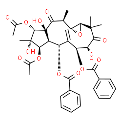 ChemSpider 2D Image | (1aR,4R,5S,7R,7aS,8R,9S,10S,10aS,12S,12aR)-8,10-Diacetoxy-4,9,10a-trihydroxy-2,2,9,12-tetramethyl-6-methylene-3,11-dioxotetradecahydro-1aH-cyclopenta[5,6]cyclododeca[1,2-b]oxirene-5,7-diyl dibenzoate | C38H42O14