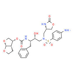 ChemSpider 2D Image | (3R,3aS,6aR)-Hexahydrofuro[2,3-b]furan-3-yl [(2S,3R)-4-([(4-aminophenyl)sulfonyl]{[(4S)-2-oxo-1,3-oxazolidin-4-yl]methyl}amino)-3-hydroxy-1-phenyl-2-butanyl]carbamate | C27H34N4O9S