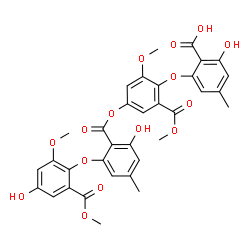 ChemSpider 2D Image | 2-Hydroxy-6-[4-({2-hydroxy-6-[4-hydroxy-2-methoxy-6-(methoxycarbonyl)phenoxy]-4-methylbenzoyl}oxy)-2-methoxy-6-(methoxycarbonyl)phenoxy]-4-methylbenzoic acid | C34H30O15