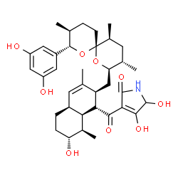 ChemSpider 2D Image | 3-{[(1R,2S,4aR,7R,8R,8aR)-2-{[(2R,3S,5S,6R,8S,9S)-8-(3,5-Dihydroxyphenyl)-3,5,9-trimethyl-1,7-dioxaspiro[5.5]undec-2-yl]methyl}-7-hydroxy-3,8-dimethyl-1,2,4a,5,6,7,8,8a-octahydro-1-naphthalenyl]carbon
yl}-4,5-dihydroxy-1,5-dihydro-2H-pyrrol-2-one | C36H49NO9
