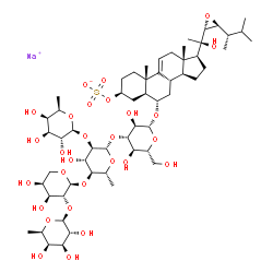 ChemSpider 2D Image | Sodium (3beta,5alpha,6alpha,22R,23S,24S)-6-{[6-deoxy-beta-D-galactopyranosyl-(1->2)-[6-deoxy-beta-D-galactopyranosyl-(1->2)-alpha-L-arabinopyranosyl-(1->4)]-6-deoxy-beta-D-glucopyranosyl-(1->3)-beta-D
-glucopyranosyl]oxy}-20-hydroxy-22,23-epoxyergost-9(11)-en-3-yl sulfate | C57H93NaO28S