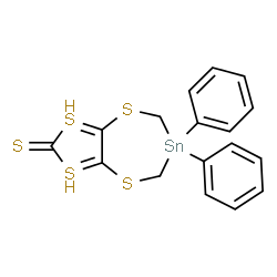 ChemSpider 2D Image | 4,4-diphenyl-2,6,8$l^{3},10$l^{3}-tetrathia-4-stannabicyclo[5.3.0]deca-1(10),7-diene-9-thione | C17H14S5Sn