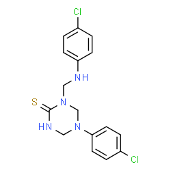 ChemSpider 2D Image | 5-(4-Chlorophenyl)-1-{[(4-chlorophenyl)amino]methyl}-1,3,5-triazinane-2-thione | C16H16Cl2N4S
