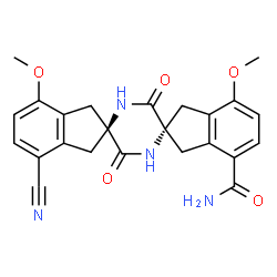 ChemSpider 2D Image | (2S,5'S)-4''-Cyano-7,7''-dimethoxy-3',6'-dioxo-1,1'',3,3''-tetrahydrodispiro[indene-2,2'-piperazine-5',2''-indene]-4-carboxamide | C24H22N4O5