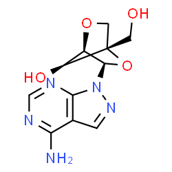 ChemSpider 2D Image | 1-[2,5-Anhydro-4-(hydroxymethyl)-alpha-L-lyxofuranosyl]-1H-pyrazolo[3,4-d]pyrimidin-4-amine | C11H13N5O4