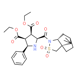 ChemSpider 2D Image | Diethyl (2S,3R,4S,5R)-2-{[(1S,5R,7R)-10,10-dimethyl-3,3-dioxido-3-thia-4-azatricyclo[5.2.1.0~1,5~]dec-4-yl]carbonyl}-5-phenyl-3,4-pyrrolidinedicarboxylate | C27H36N2O7S