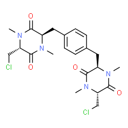 ChemSpider 2D Image | (3R,6R,3'R,6'R)-3,3'-[1,4-Phenylenebis(methylene)]bis[6-(chloromethyl)-1,4-dimethyl-2,5-piperazinedione] | C22H28Cl2N4O4