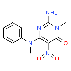 ChemSpider 2D Image | 2-Amino-3-methyl-6-[methyl(phenyl)amino]-5-nitro-4(3H)-pyrimidinone | C12H13N5O3
